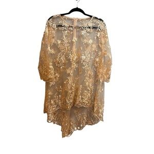 Peachy Lace Sheer Floral Long Sleeve High Low Top Size XL